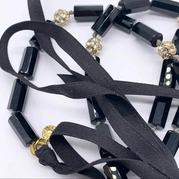 J. Crew Black Beaded & Pave Ribbon Tie Necklace - Picture 4 of 4